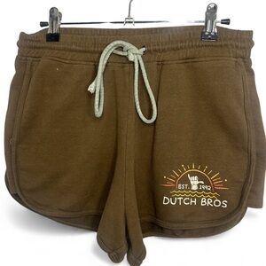 Dutch Bros Women’s MEDIUM Brown Drawstring Shorts EST. 1992 Hang Loose DB